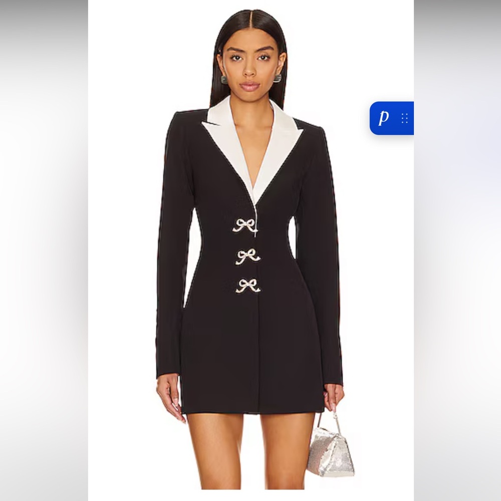 MAJORELLE Black Mini Dress with White Lapel